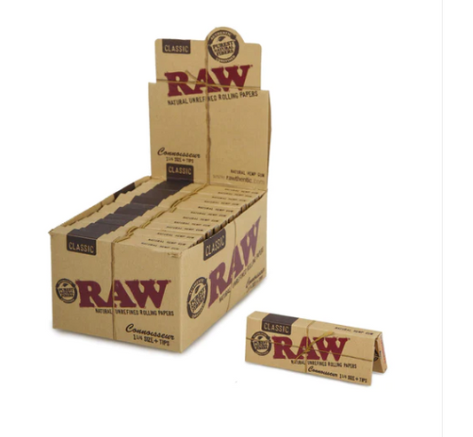 RAW CONNOISSEUR ROLLING PAPERPRE ROLL + TIPS 24 PACK