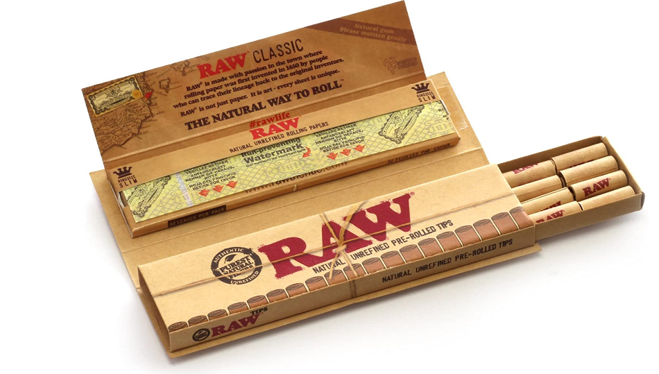 RAW CONNOISSEUR ROLLING PAPERPRE ROLL + TIPS 24 PACK