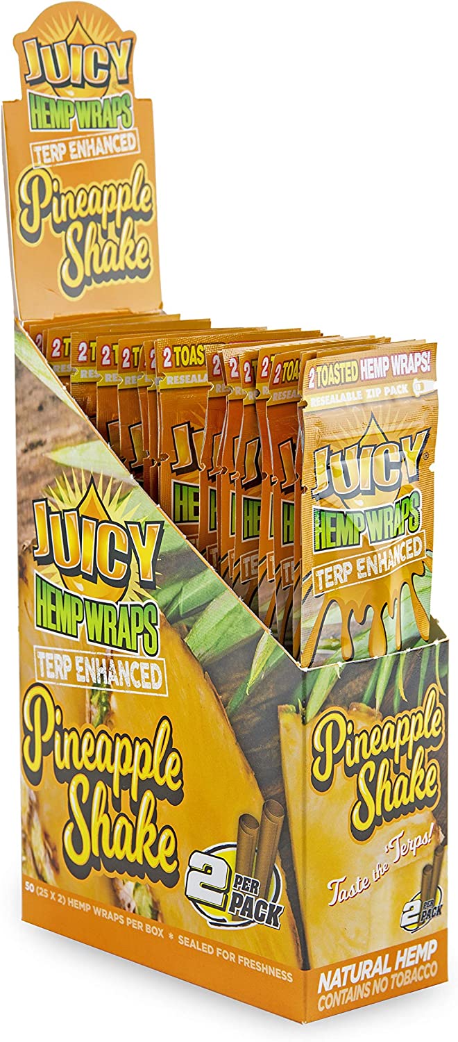 Juicy Hemp Wraps Terp Enhanced Pineapple Shake 50 (25 x 2) Per Box