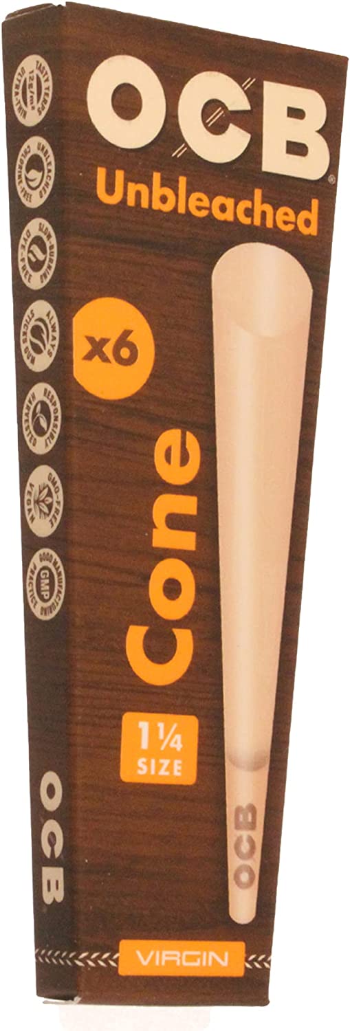 OCB CONE UNBLEACHED VIRGIN 1-1/4 6 CONES PER PACK, 32 PACKS PER BOX