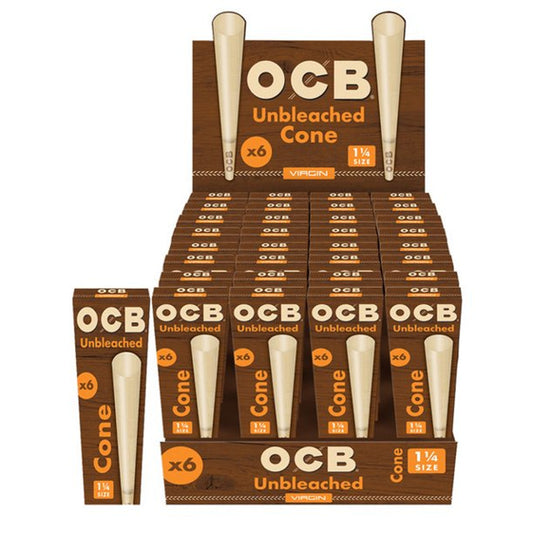 OCB  CONE UNBLEACHED VIRGIN 1-1/4 6 CONES PER PACK, 32 PACKS PER BOX