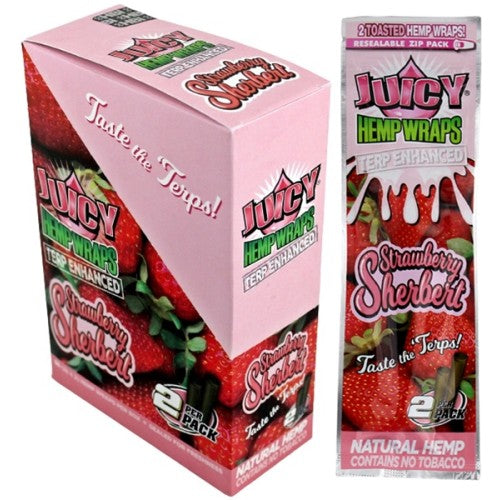 Juicy Hemp Wraps Terp Enhanced  Strawberry Sherbert 50 (25 x 2) Per Box
