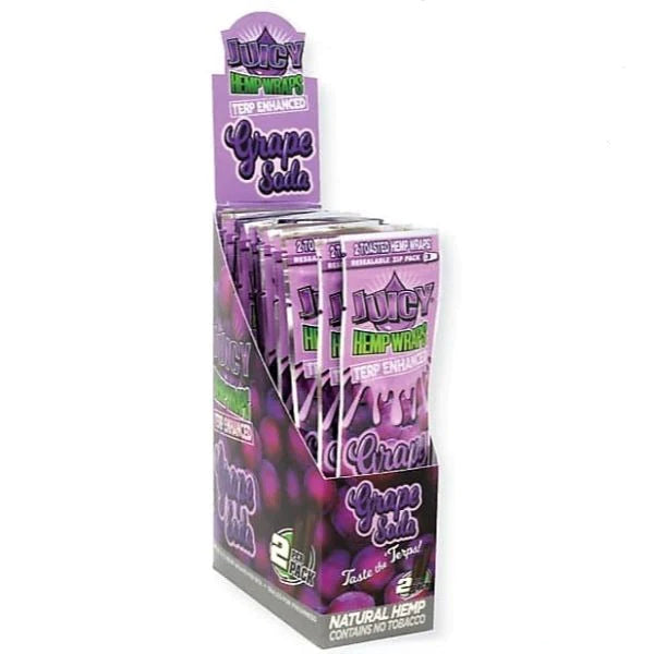 Juicy Hemp Wraps Terp Enhanced Grape Soda 50 (25 x 2) Per Box