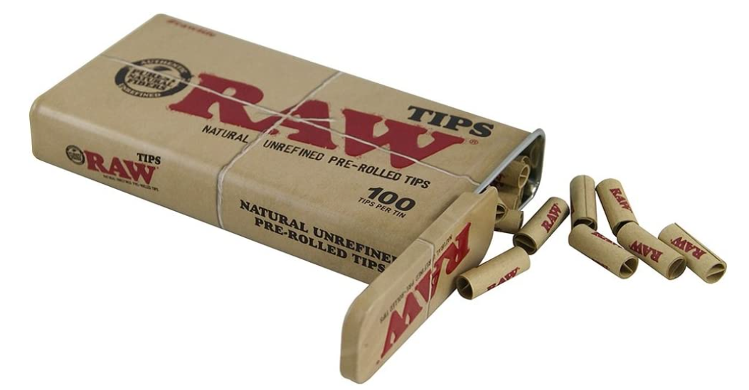 RAW PRE-ROLLED TIPS 100 TIPS PER TIN 6 TIN PER BOX