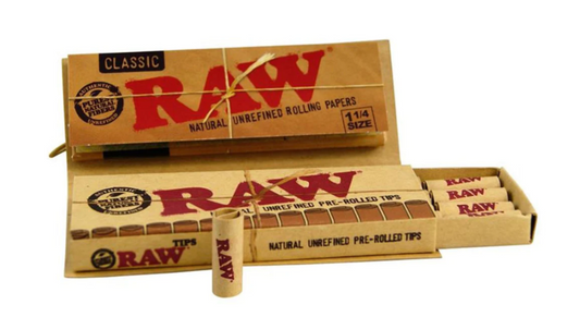 RAW TIPS 1-1/4+ PRE ROLLES 24 PER BOX
