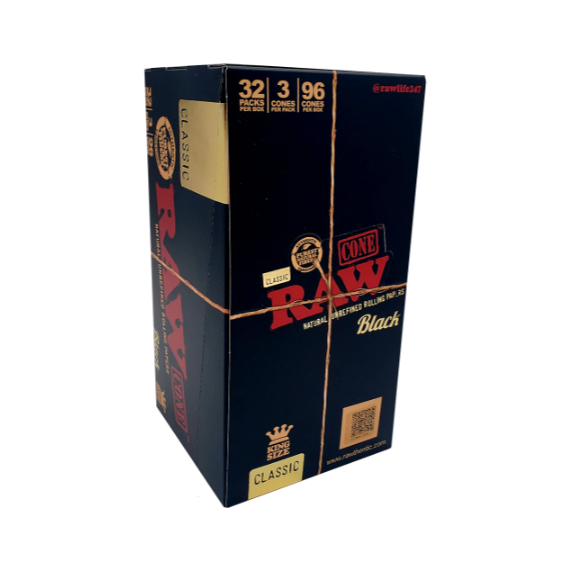 RAW CONE CLASSIC BLACK KING SIZE 32 PACKS PER BOX