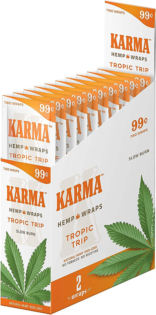 KARMA Hemp Wraps Tropic Trip Slow Burn Natural Hemp 25 Pack Per Box