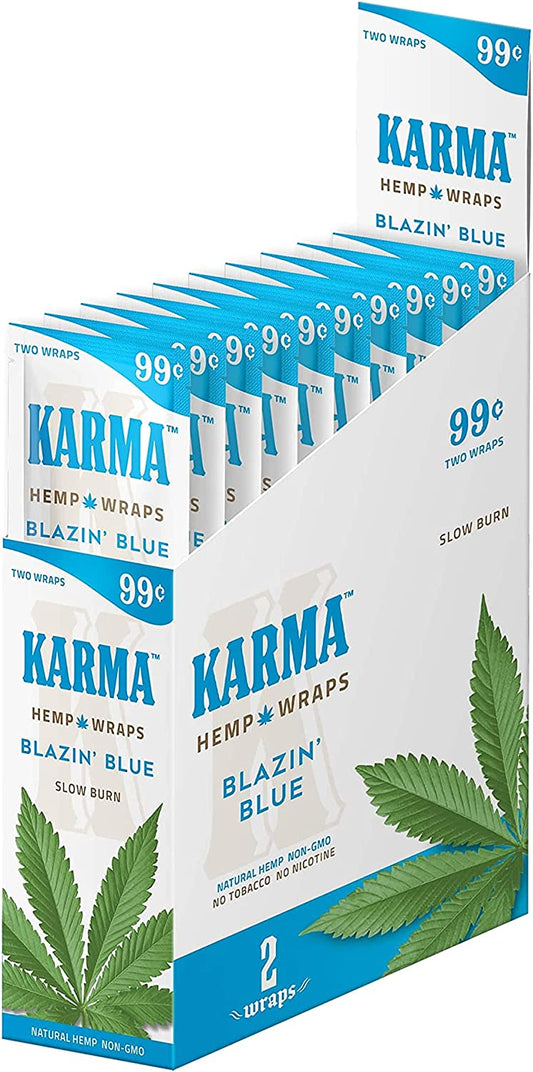 KARMA Hemp Wraps Blazin Blue Slow Burn Natural Hemp 25 Pack Per Box