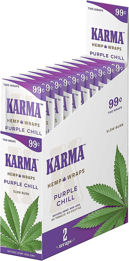 KARMA Hemp Wraps Purple Chill Slow Burn Natural Hemp 25 Pack Per Box