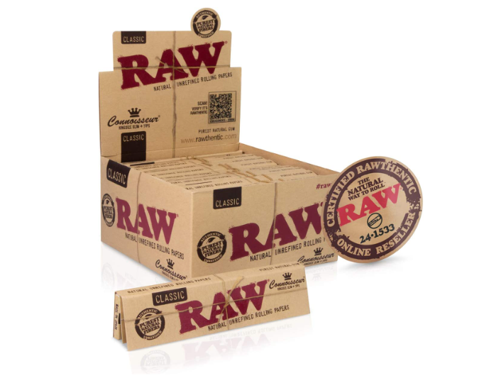RAW CLASSIC CONNOESSEUR KINGSIZE SLIM+TIPS 24 PER BOX 24