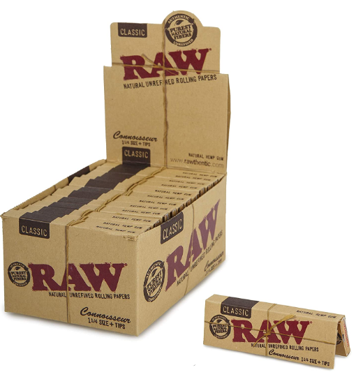 RAW  CONNOIESSEUR CLASSIC   1 1/4+TIPS 24 PER BOX