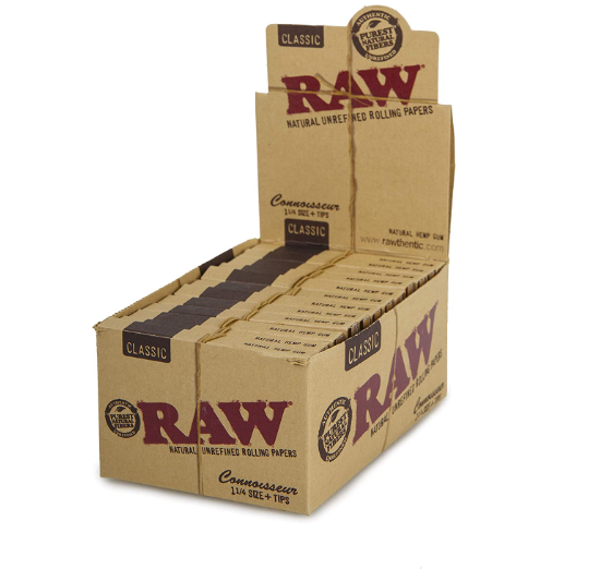 RAW CONNOIESSEUR CLASSIC 1 1/4+TIPS 24 PER BOX