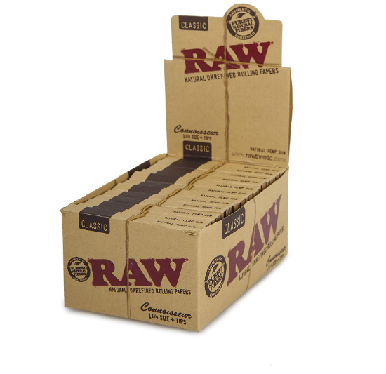 RAW  CONNOIESSEUR CLASSIC   1 1/4+TIPS 24 PER BOX