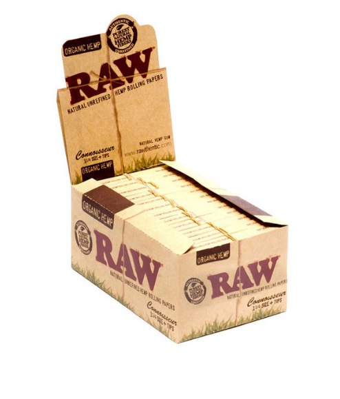 RAW CONNOISSEUR ORAGANIC HEMP  KINGSIZE SLIM+TIPS 24 PER PACK