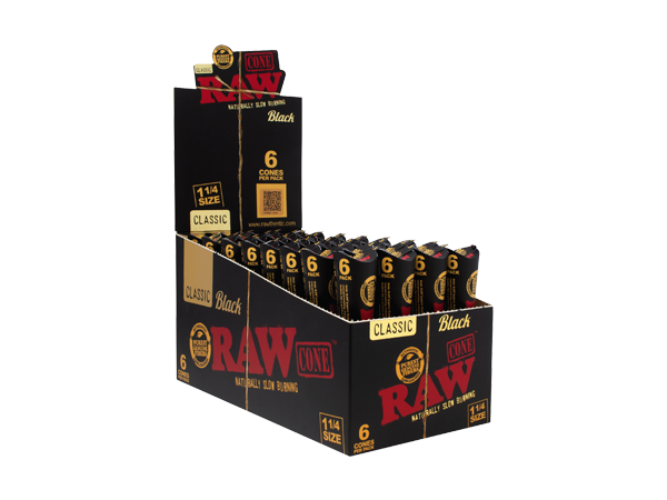 RAW CONE CLASSIC BLACK 1 1/4 32 PACKS PER BOX